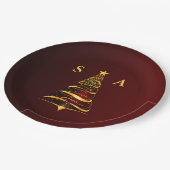 Chic Stylish Gold Christmas Tree Monogram Wedding Pappteller (Schrägansicht)