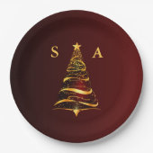 Chic Stylish Gold Christmas Tree Monogram Wedding Pappteller (Vorderseite)