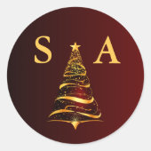 Chic Stylish Gold Christmas Tree Monogram Wedding Runder Aufkleber (Vorderseite)