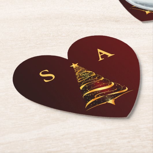 Chic Stylish Gold Christmas Tree Monogram Wedding Untersetzer (angewinkelt)