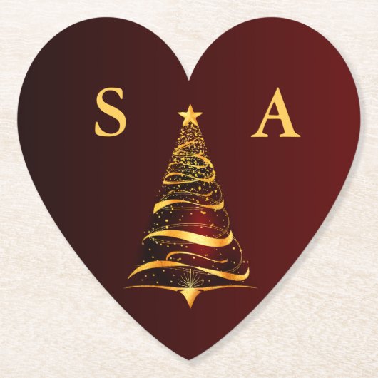 Chic Stylish Gold Christmas Tree Monogram Wedding Untersetzer (Vorderseite)