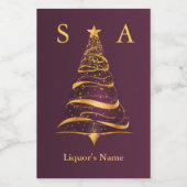 Chic Stylish Gold Christmas Tree Monogram Wedding Weinetikett (Einzelnes Label)