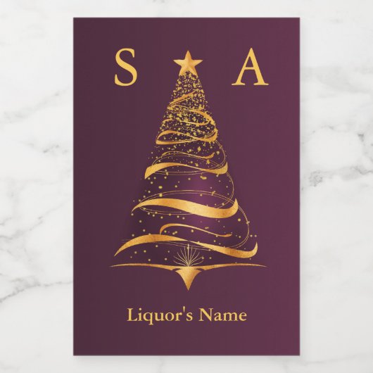 Chic Stylish Gold Christmas Tree Monogram Wedding Weinetikett (Einzelnes Label)