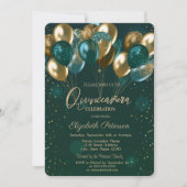 Chic Stylish Gold Green Balloons Green Quinceañera Einladung (Vorderseite)