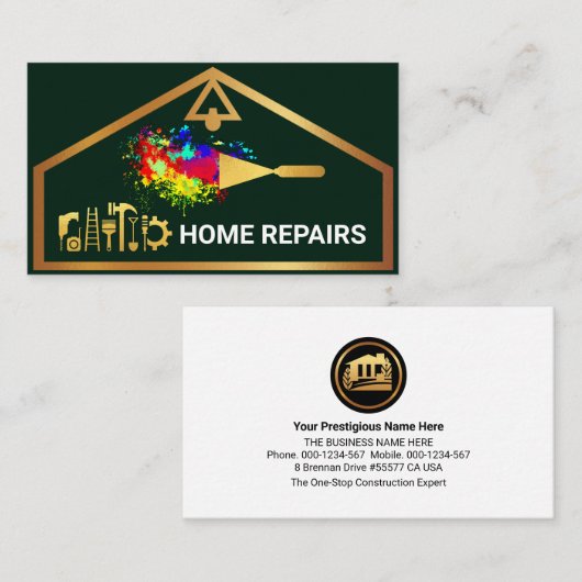 Chic Stylish Gold House Border Handyman Visitenkarte (Vorne/Hinten)