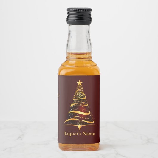 Chic Stylish Golden Christmas Tree Alkoholflaschenetikett (Vorderseite)