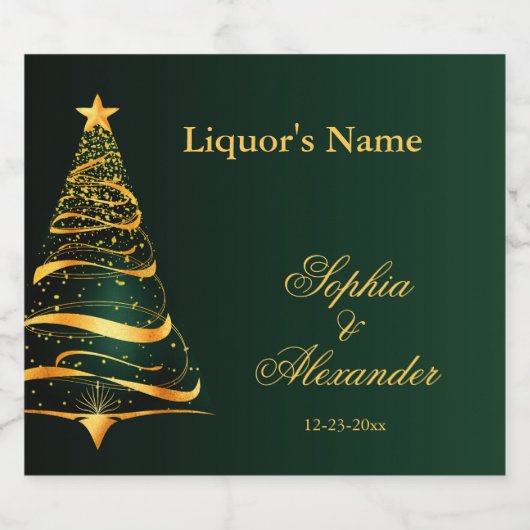 Chic Stylish Golden Christmas Tree Alkoholflaschenetikett (Einzelnes Label)