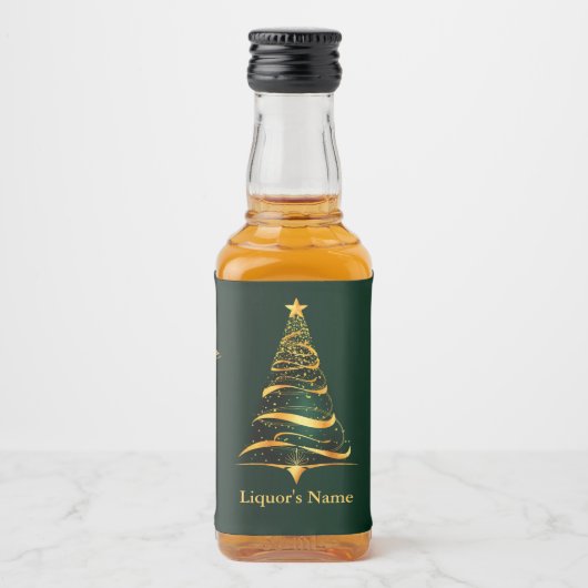 Chic Stylish Golden Christmas Tree Alkoholflaschenetikett (Vorderseite)
