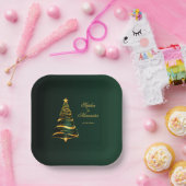 Chic Stylish Golden Christmas Tree Pappteller (Party)