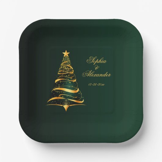 Chic Stylish Golden Christmas Tree Pappteller (Vorderseite)