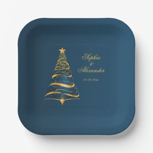Chic Stylish Golden Christmas Tree Pappteller (Vorderseite)