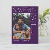 Chic Stylish Mod Foto Save the Date 2 Dunkel Lila Einladung (Stehend Vorderseite)