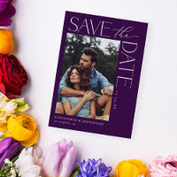 Chic Stylish Mod Foto Save the Date 2 Dunkel Lila