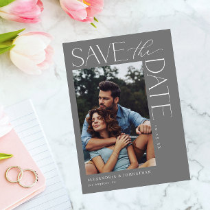 Chic Stylish Mod Foto Save the Date 2 Grau Einladung