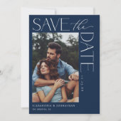 Chic Stylish Mod Foto Save the Date 2 Navy Blue Einladung (Vorderseite)