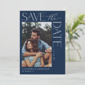 Chic Stylish Mod Foto Save the Date 2 Navy Blue Einladung (Stehend Vorderseite)