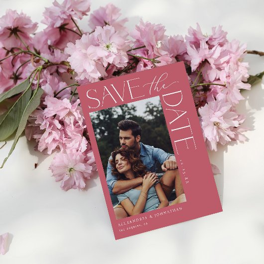 Chic Stylish Mod Foto Save the Date 2 Rose Rosa Einladung