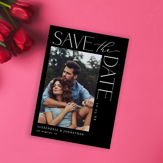 Chic Stylish Mod Foto Save the Date 2 Schwarz Einladung
