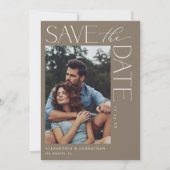 Chic Stylish Mod Foto Save the Date 2 Taupe Einladung (Vorderseite)