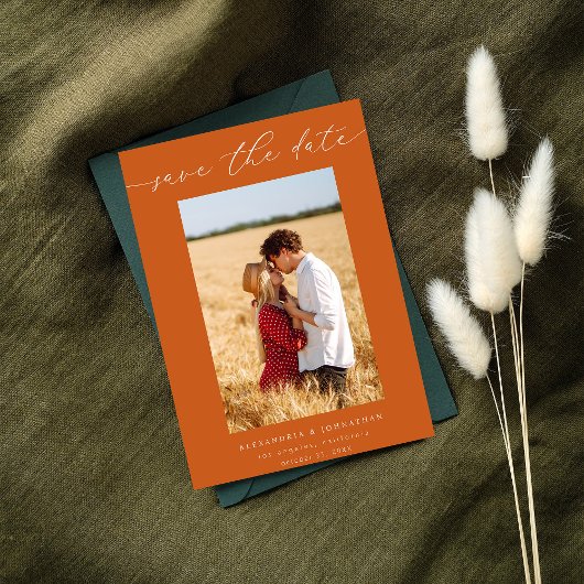 Chic Stylish Mod Foto Save the Date 3 - Orange Einladung