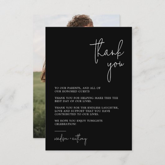 Chic Stylish Modern Black & White Wedding Dankeskarte (Vorne/Hinten)
