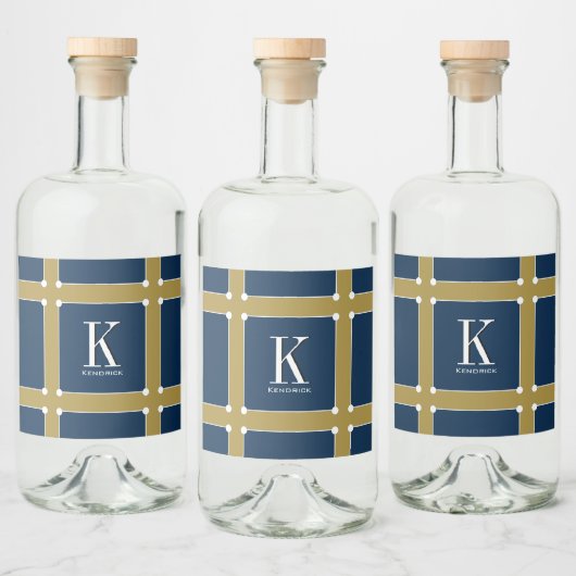 CHIC & STYLISH_MODERN NAVY/GOLD MONOGRAM ALKOHOLFLASCHENETIKETT (Flaschen)