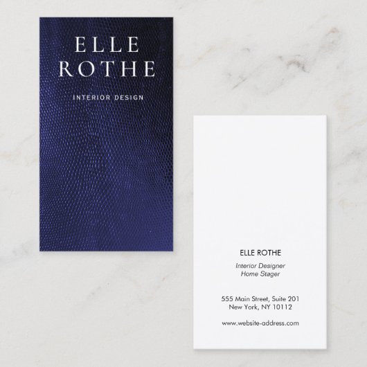 Chic Stylish Navy Blue Lizard Skin Designer Visitenkarte (Vorne/Hinten)