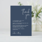 Chic Stylish Navy Blue Modern Foto Wedding Dankeskarte (Stehend Vorderseite)