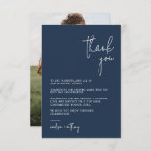Chic Stylish Navy Blue Modern Foto Wedding Dankeskarte (Vorne/Hinten)