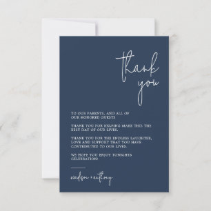 Chic Stylish Navy Blue Modern Foto Wedding Dankeskarte