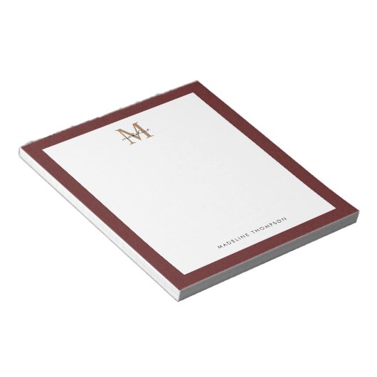 Chic Stylish Script Tweed Red Gold Monogram Notizblock (angewinkelt)