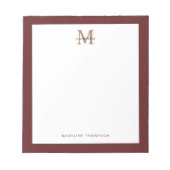 Chic Stylish Script Tweed Red Gold Monogram Notizblock (Vorderseite)