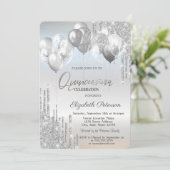 Chic Stylish Silver Glitzer Tropfens Balloons Einladung (Stehend Vorderseite)