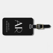 Chic Stylish Two Monogram Initial und Name Black Gepäckanhänger (Vorderseite horizontal)