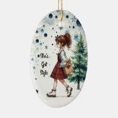Chic Stylish Young Brünett Fashion Personalisiert Keramik Ornament (Rechts)
