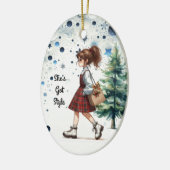 Chic Stylish Young Brünett Fashion Personalisiert Keramik Ornament (Links)