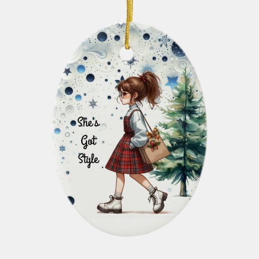 Chic Stylish Young Brünett Fashion Personalisiert Keramik Ornament (Vorne)