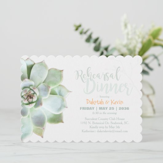 Chic Succulent Wedding Probe Dinner Einladung (Stehend Vorderseite)