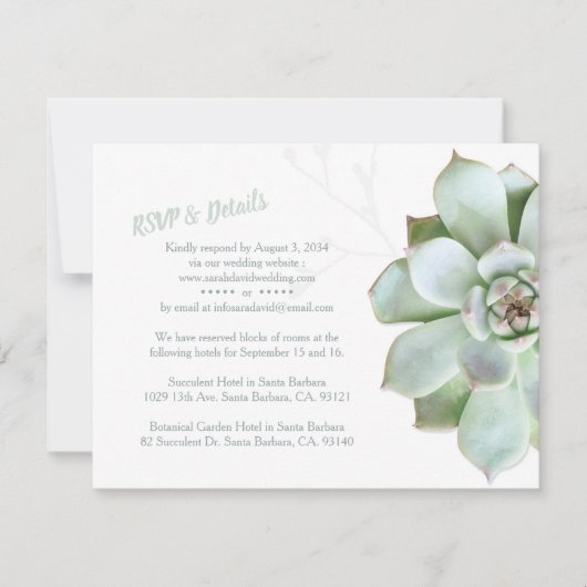 Chic Succulent Wedding RSVP & Unterkünfte Karte (Vorderseite)