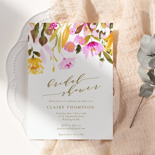 Chic Summer Pink Floral Watercolor Brautparty Einladung