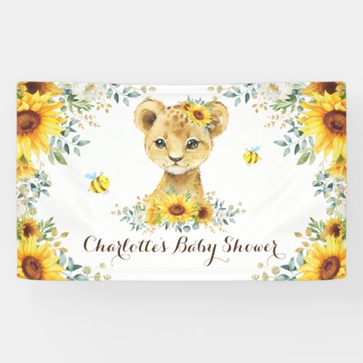 Chic Summer Sunflower Lion Cub & Bees Baby Dusche Banner (Horizontal)
