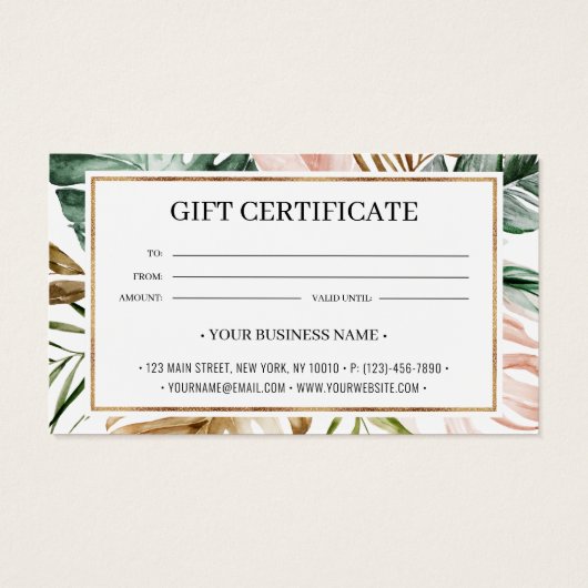 Chic Summer Tropical Blätter Geschenkgutschein (Rückseite)