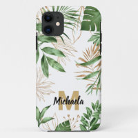 Chic Summer Tropical Greenerity & Gold Monogram