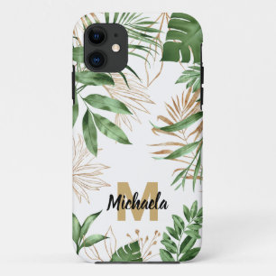 Chic Summer Tropical Greenerity & Gold Monogram Case-Mate iPhone Hülle