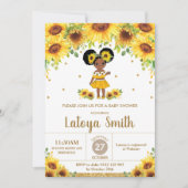 Chic Sunflower African American Girl Baby Dusche Einladung (Vorderseite)