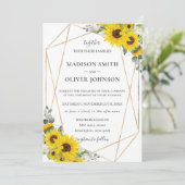 Chic Sunflower Bloral Gold Geometric Wedding Einladung (Stehend Vorderseite)