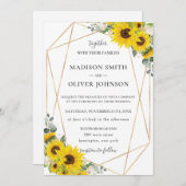 Chic Sunflower Bloral Gold Geometric Wedding Einladung (Vorne/Hinten)