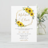 Chic Sunflower Bloral Gold Geometric Wedding Einladung (Stehend Vorderseite)