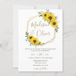 Chic Sunflower Bloral Gold Geometric Wedding Einladung