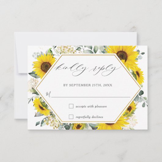 Chic Sunflower Blues Wedding RSVP Card (Vorderseite)